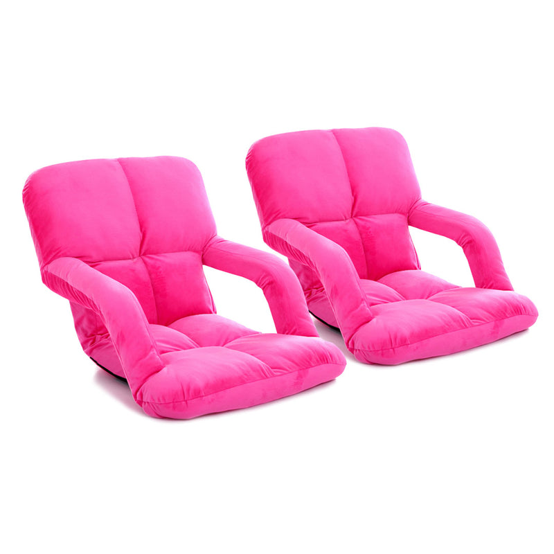 2X Foldable Flannel Floor Recliner Chair 5 Adjustable Angles 95x55x14cm Pink