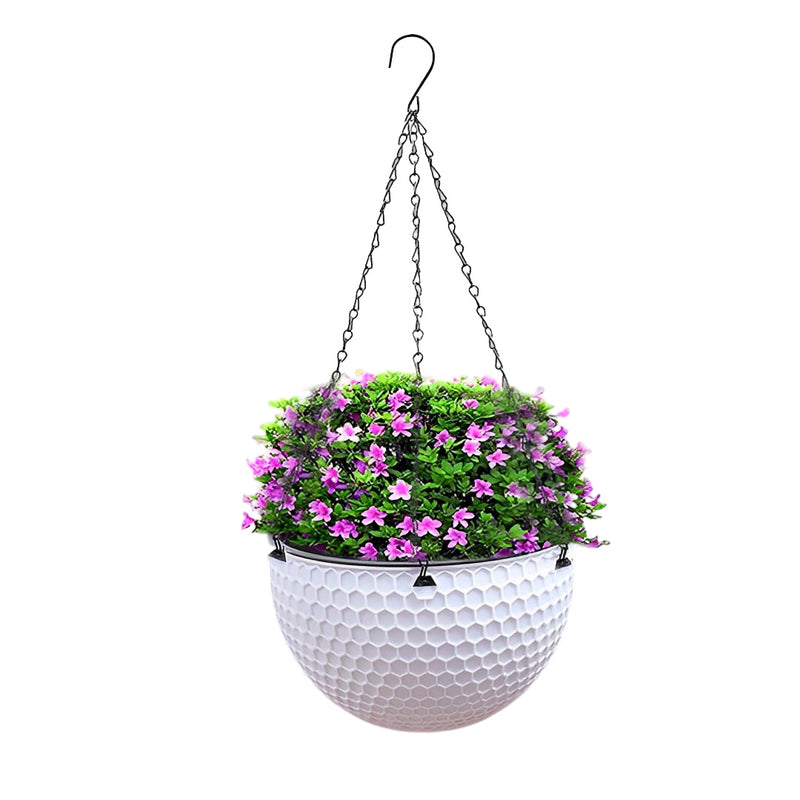 White Medium Hanging Resin Flower Pot Self Watering Outdoor Garden Decor
