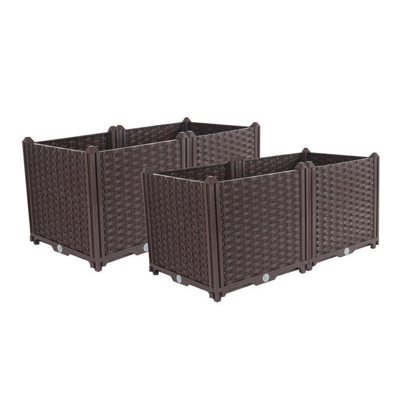2X Raised Planter Box Polypropylene 80cm X 40cm X 36cm Self Watering Dark Brown