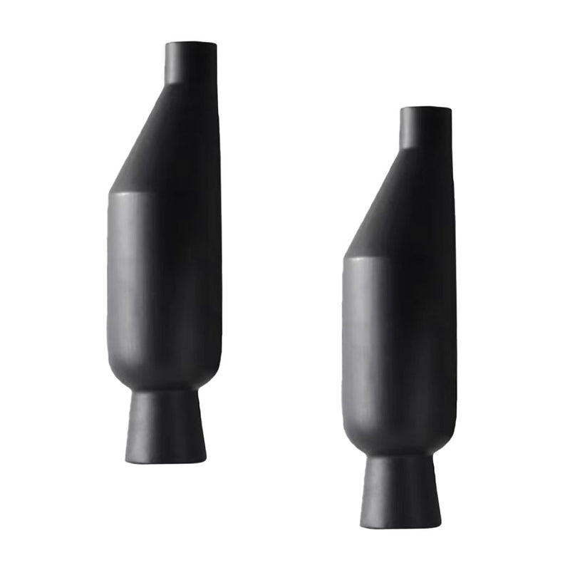 2X Ceramic Vase 14x52cm Modern Minimalist Black Narrow Top Rounded Body