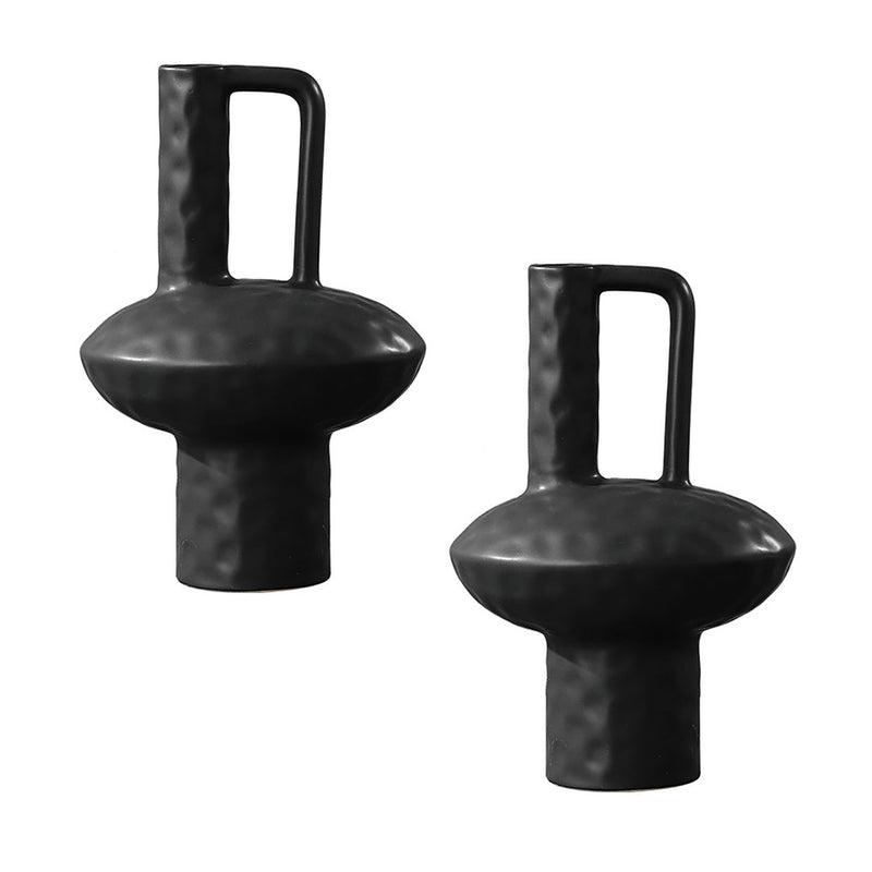 2X 20x30cm Black Ceramic Vase Contemporary Minimalist Ornament Home Decor