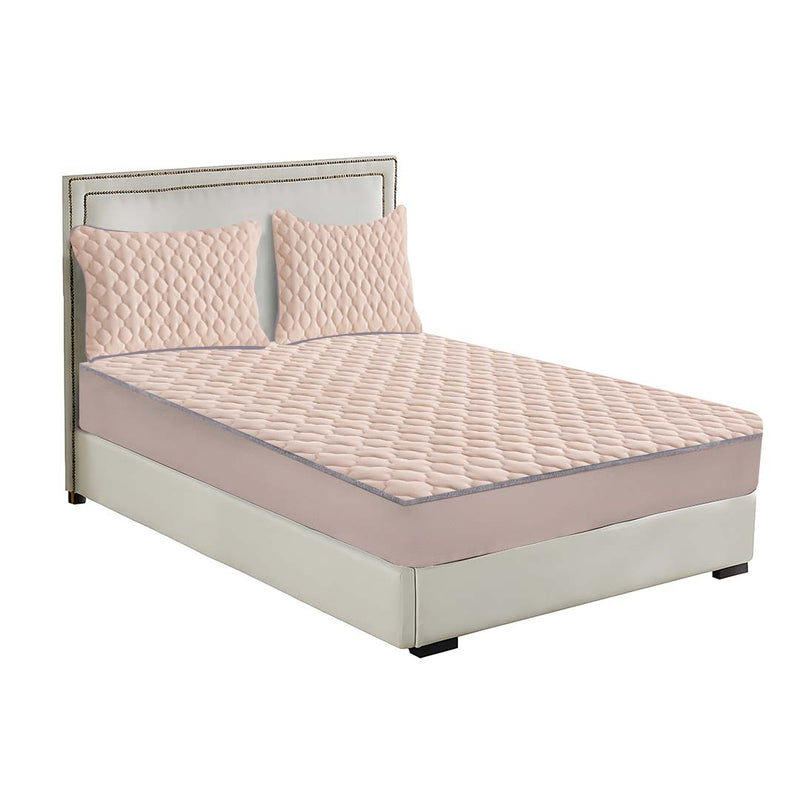 Beige Mattress Cover 183cm Quilted Fleece Stretchable Protector With Pillowcases