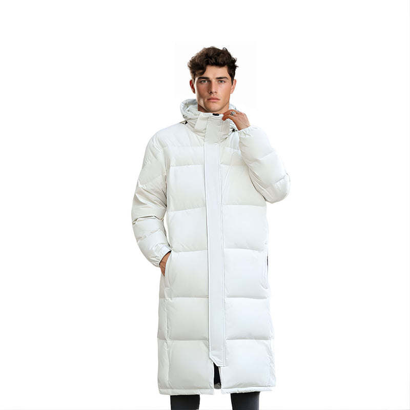 Large White Long Hooded Down Puffer Coat Polyester Quilted Warm