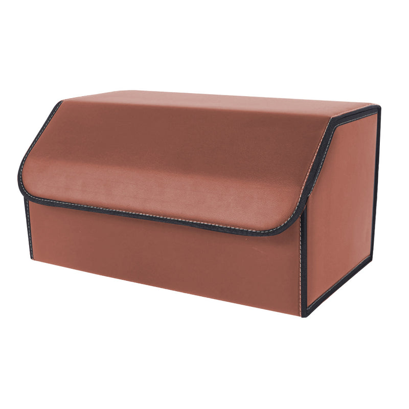 Leather Car Boot Organizer Box 55 x 30 x 30cm 10Kg Capacity Collapsible Coffee