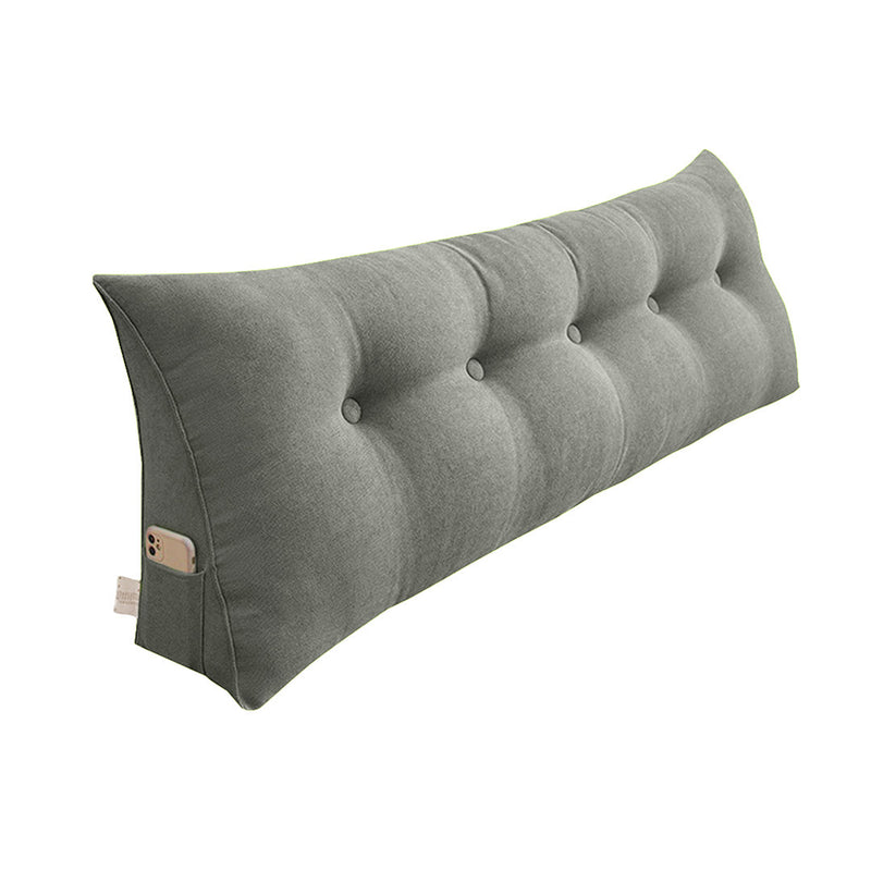 150cm Triangular Wedge Bed Backrest Pillow Grey Polyester Button Tufted Pocket