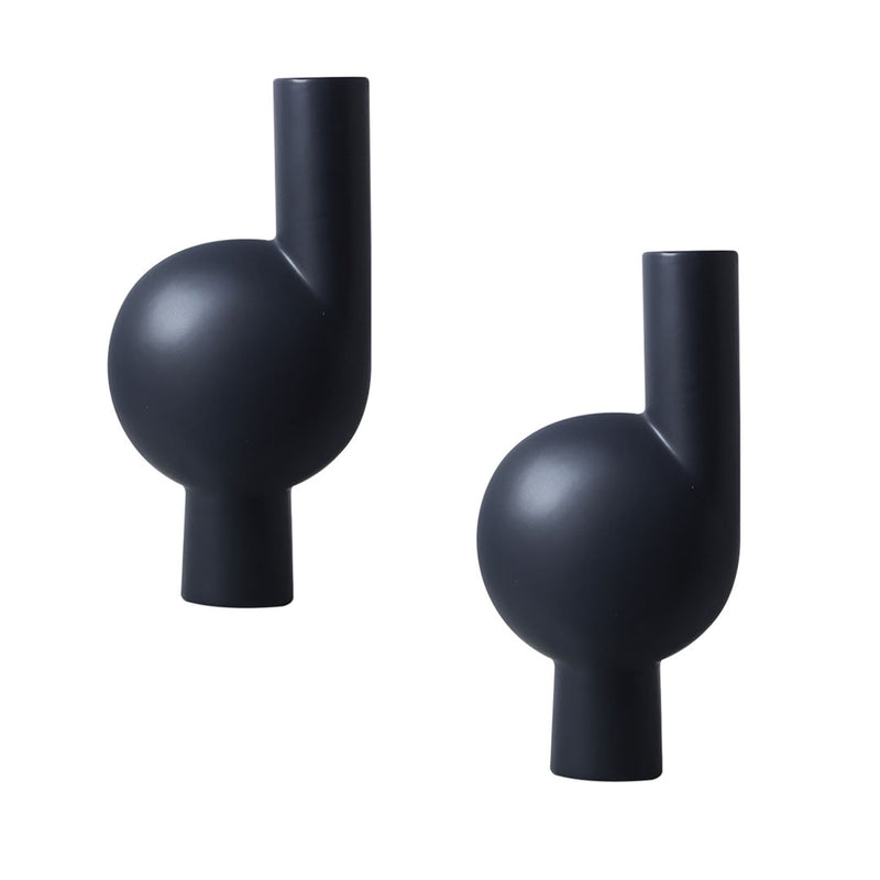 2X Ceramic Abstract Vase 19x9.3x37cm Narrow Neck Modern Black