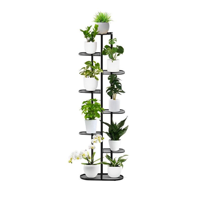 8 Tier 9 Pots Black Metal Plant Rack Stand Tall Space Saving Indoor Outdoor