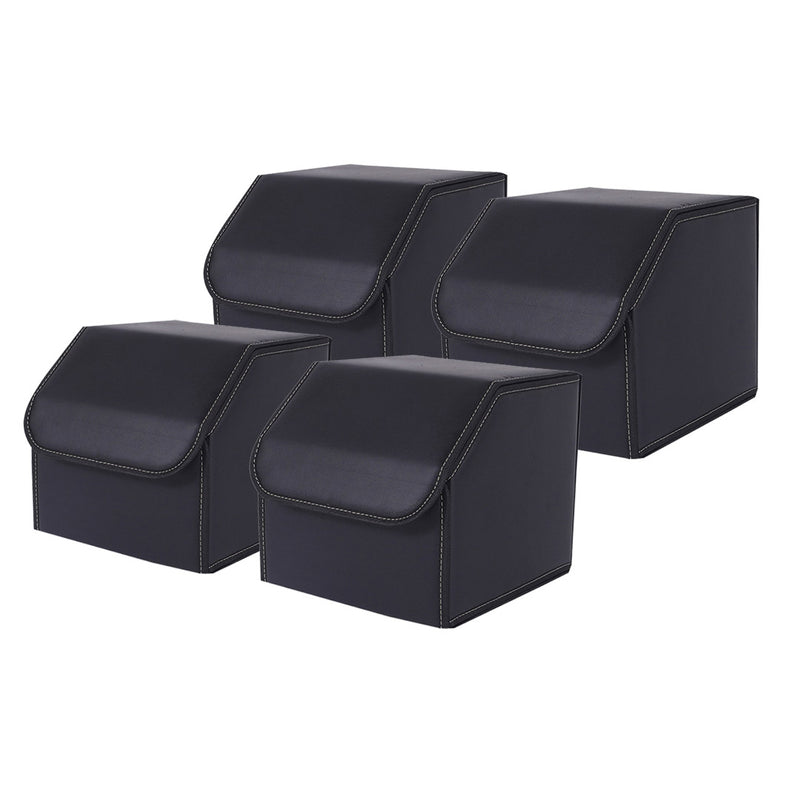 4X Leather Car Boot Organizer Collapsible Foldable 30x30x30cm With Divider Black