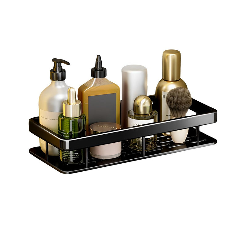 Aluminum Wall Mounted Bathroom Shelf Rack 34x16x6.5cm Black Adhesive Rust Proof