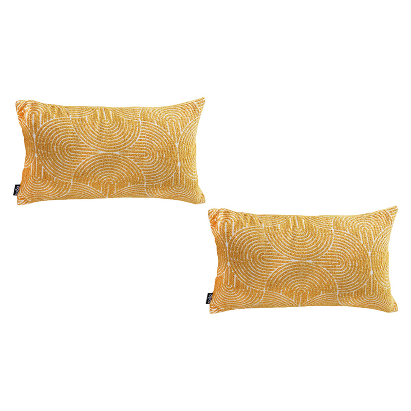 2X Throw Pillows Polyester Cotton 35x55x18cm Mustard Yellow Plush