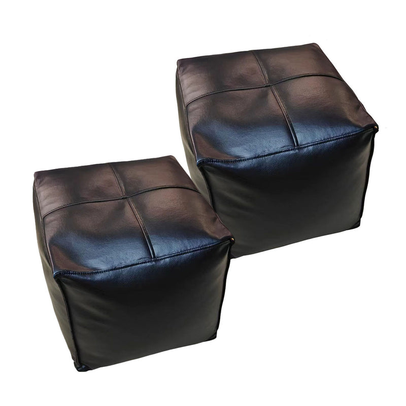 2X Leather Pouffe Cushion 40cm EPP Insert Black Plush Support