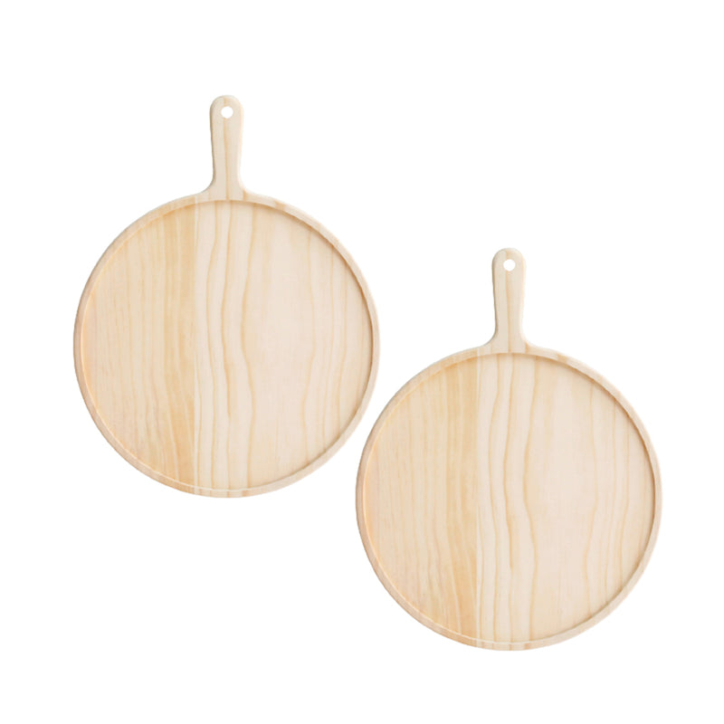 2X 10 Inch Pine Wood Serving Tray Bamboo Handle Charcuterie Board