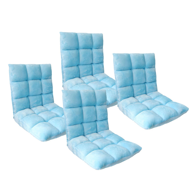 4X Floor Recliner Collapsible Lounge Sofa Flannel Adjustable Light Blue Chair