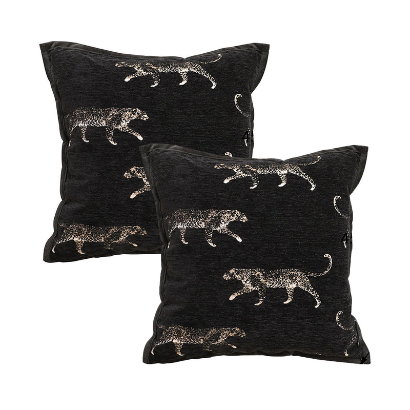 2X Velvet Leopard Print 45cm Black Throw Pillow Soft Cushion for Home Decor