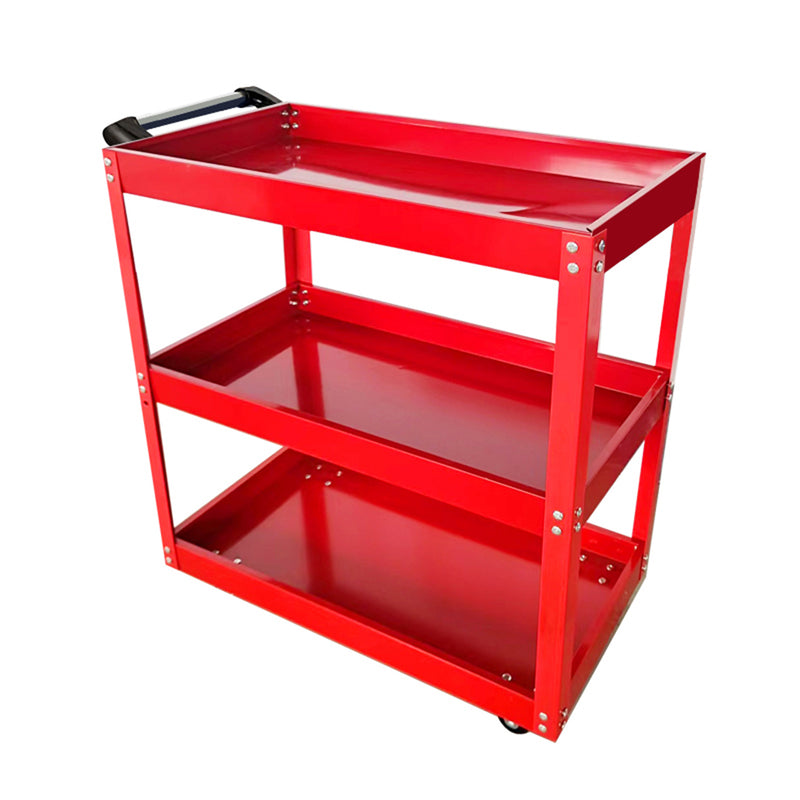 3 Tier Tool Cart Mobile Utility Trolley Heavy Duty 50kg Capacity Red Steel