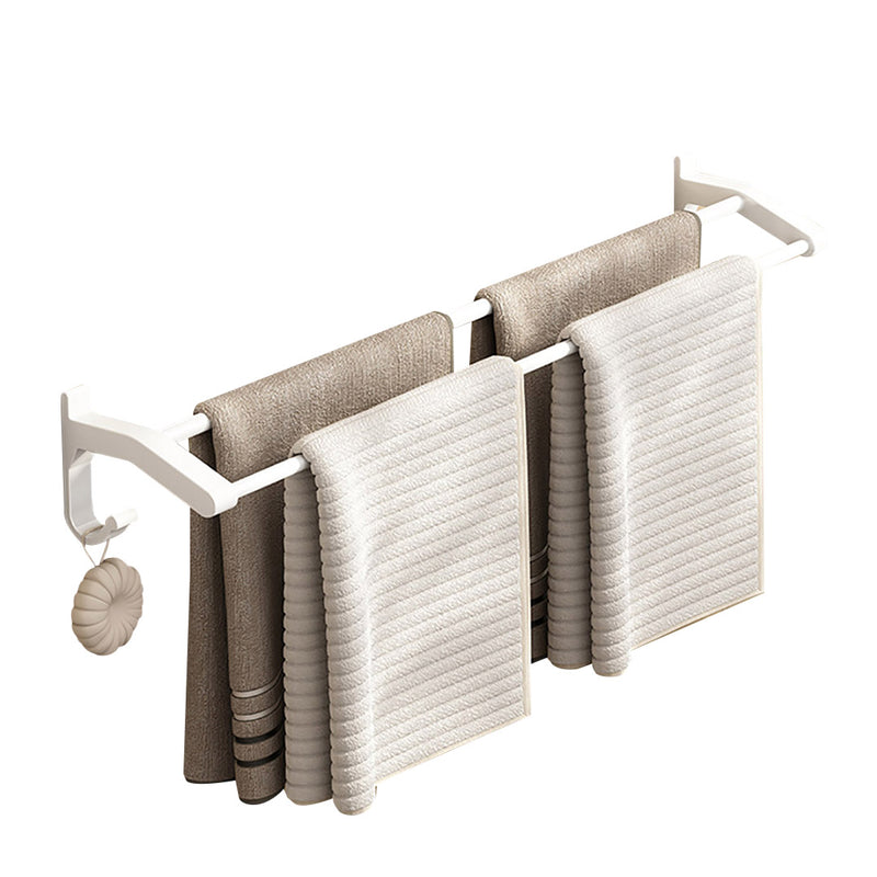 Wall Mounted Aluminum Double Pole Towel Rack 52cm White Rust Proof With Hooks