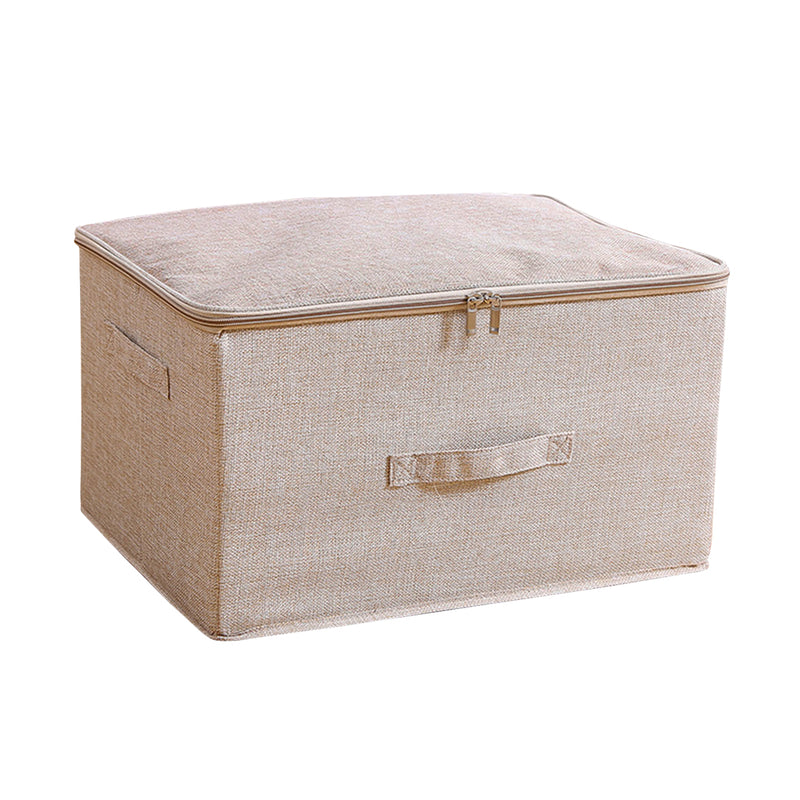 Beige Large Foldable Double Zipper Storage Box 45x35x25cm Moisture Proof Cotton