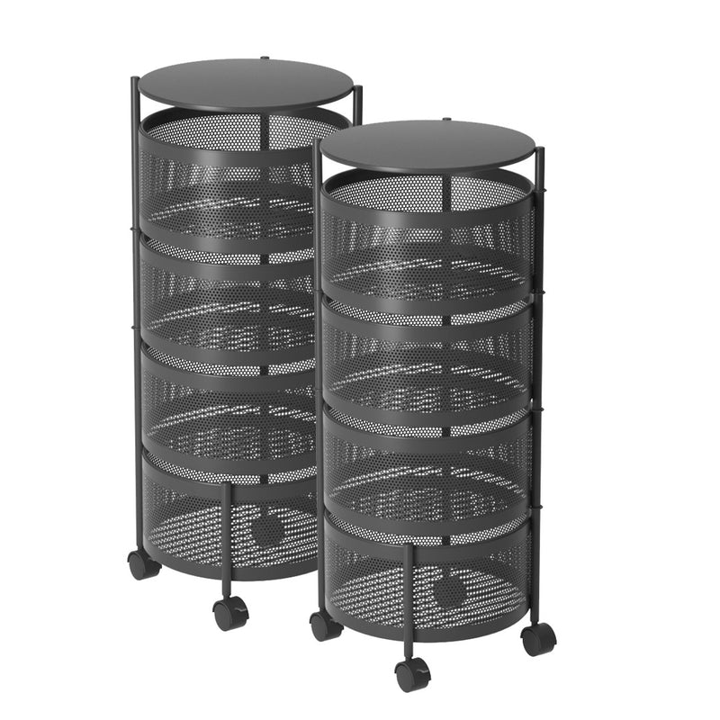 2X 4 Tier Carbon Steel Rotating Kitchen Cart Black Storage Shelves With Wheels