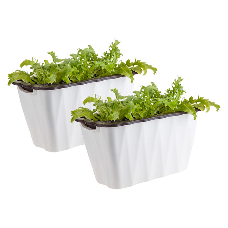 2X 35cm White Rectangular Plastic Flowerpot Planter Box with Iron Frame