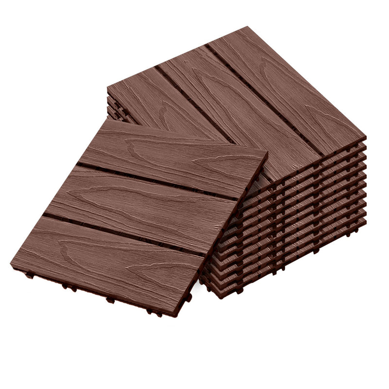 11 pcs Wooden Composite Decking Tiles Dark Chocolate 30x30x2.2cm Slip Resistant