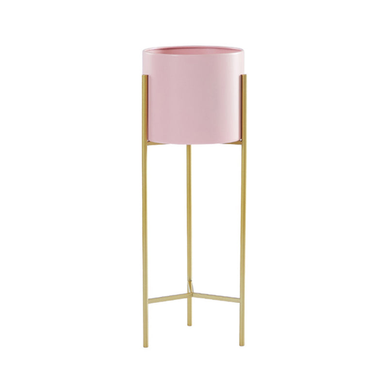 2 Layer 42cm Gold Metal Plant Stand With Pink Enamel Pot Indoor Corner Rack