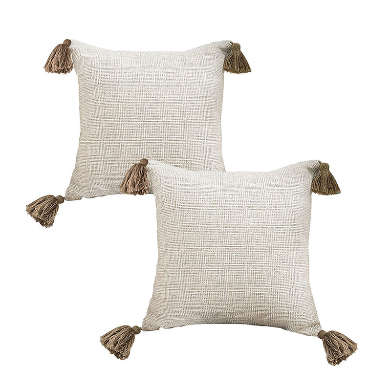 2X Velvet Sofa Cushion 45x45cm Plush 15cm Thick Beige Polyester Cotton Blend