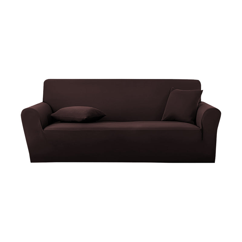 3 Seater Sofa Slipcover Polyester Stretch Fits 195 To 230 Cm Brown