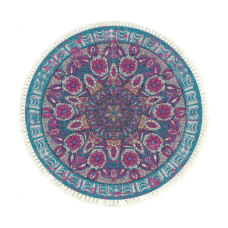 120cm Mandala Round Area Rug Polyester Fiber Anti Slip Backing Living Room