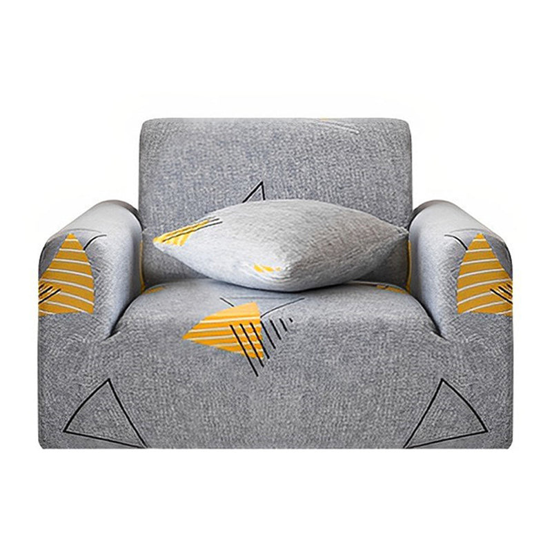 1 Seater Geometric Print Sofa Cover Polyester High Stretch 90 To 140 Cm Grey
