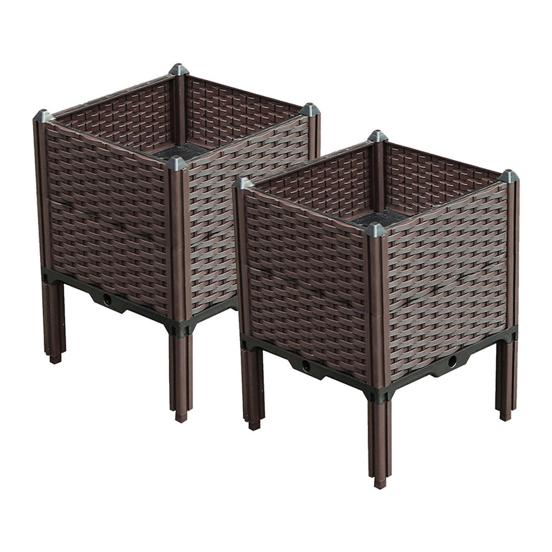 2X Raised Garden Bed 40cm Square Plastic 30cm Deep Outdoor With Legs Dark Brown