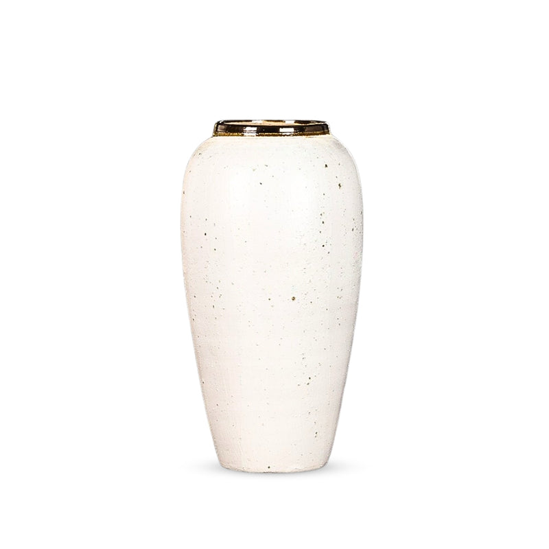 Large Handcrafted Ceramic Flower Vase 35x17cm White With Gold Accent