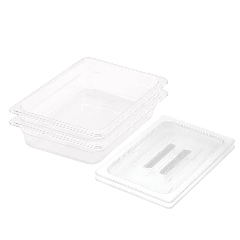 Gastronorm Pan Bundle of 2 65mm Polycarbonate Tray with Lids Transparent