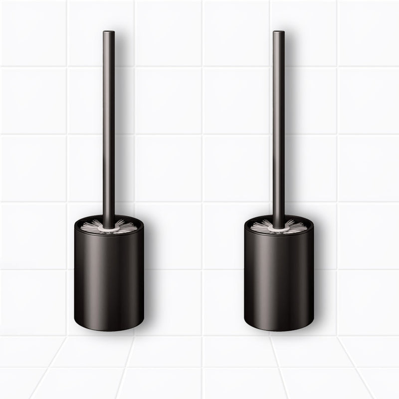 2X Wall-Mounted Toilet Brush with Holder Aluminum Rust-Resistant Black
