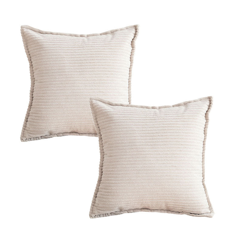 2X Beige 45cm Velvet Throw Pillow Corduroy Striped Soft Square Cushion