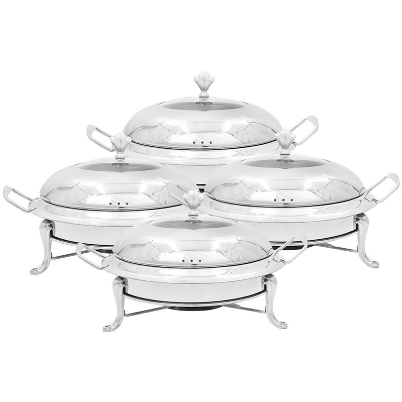 4X Stainless Steel Buffet Chafing Dish Glass Lid 3L Round Food Warmer