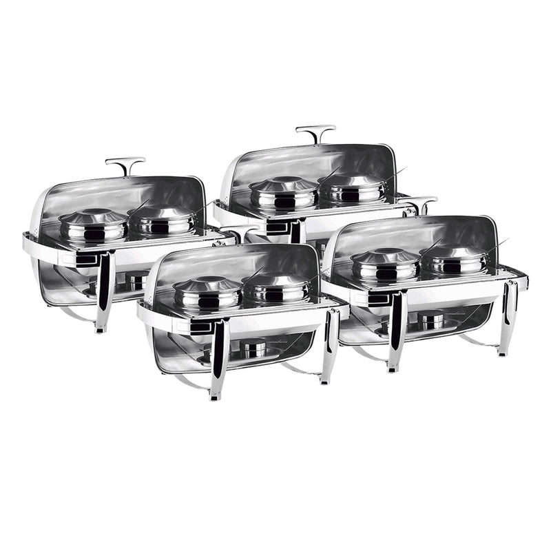 4X Double Soup Tureen Chafing Dish Stainless Steel 2x6.5L Roll Top Buffet