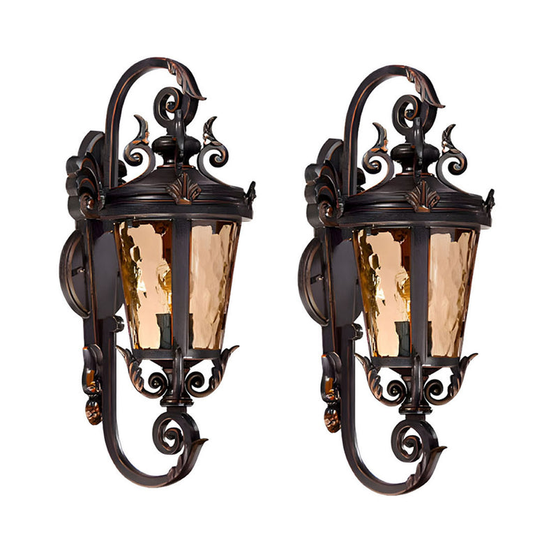 2X Vintage Aluminum And Glass Wall Lamp 36cmx70cm Dark Brown