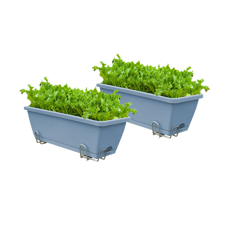 Blue Rectangular Plastic Planter Set of 2 Outdoor Holder Herb Flower Garden Box