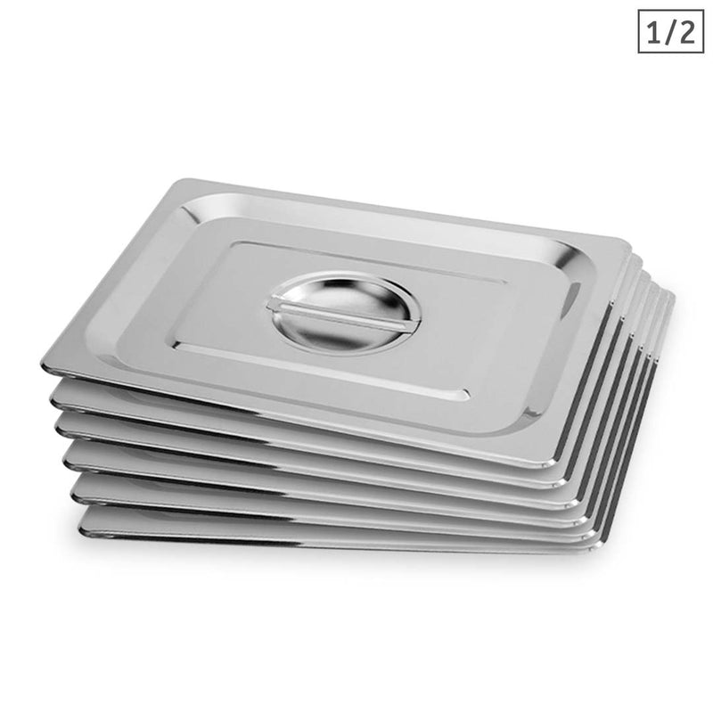 6X Stainless Steel Gastronorm 1/2 Pan Lid Tray Cover Dishwasher Safe Durable