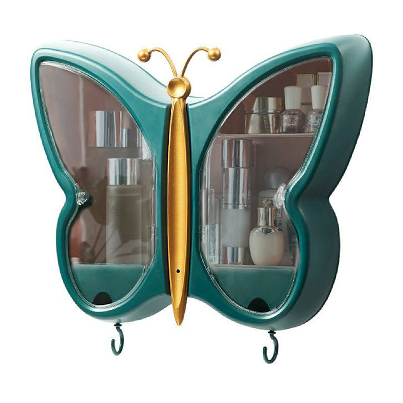 Green Butterfly Wall-Mounted Makeup Organizer Plastic Dustproof Waterproof Decor