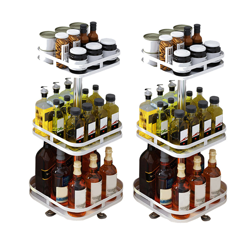 2X 3 Tier Carbon Steel Rotating White Spice Rack 24cmx24cmx59cm Countertop