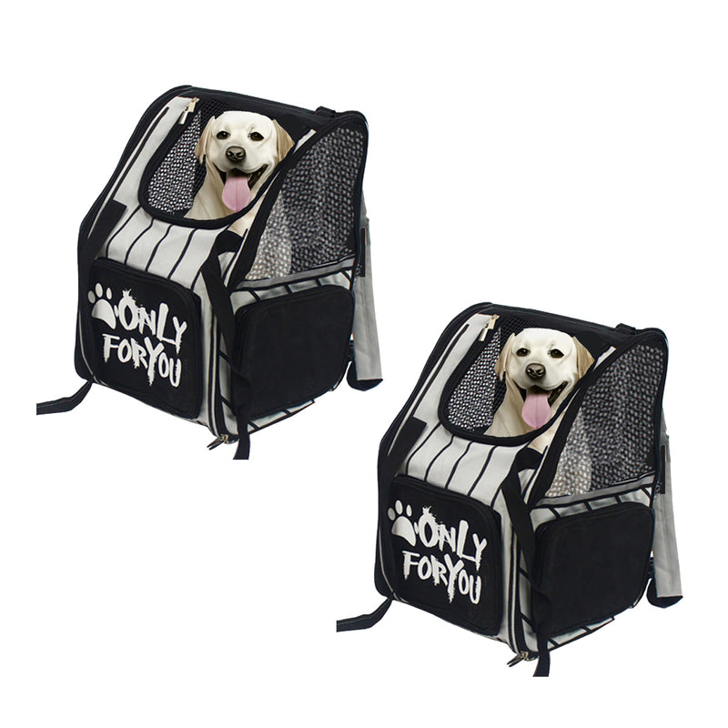 2X Black Pet Carrier Backpack Breathable Mesh Oxford Cloth Travel Essentials