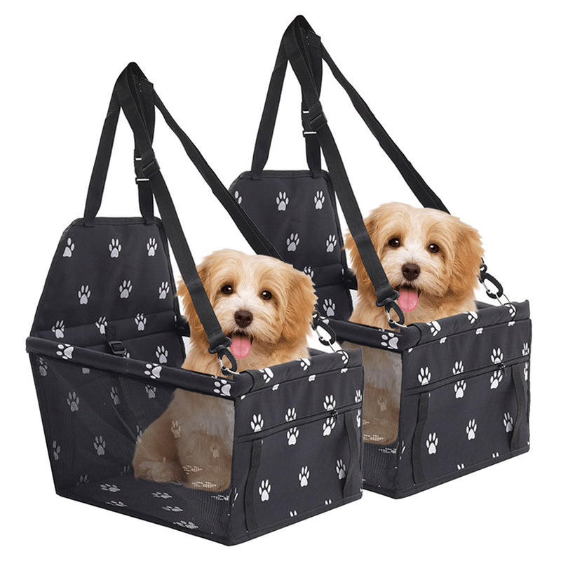 2X Waterproof Pet Car Booster Seat Mesh 40x30x25cm Black with Paw Print