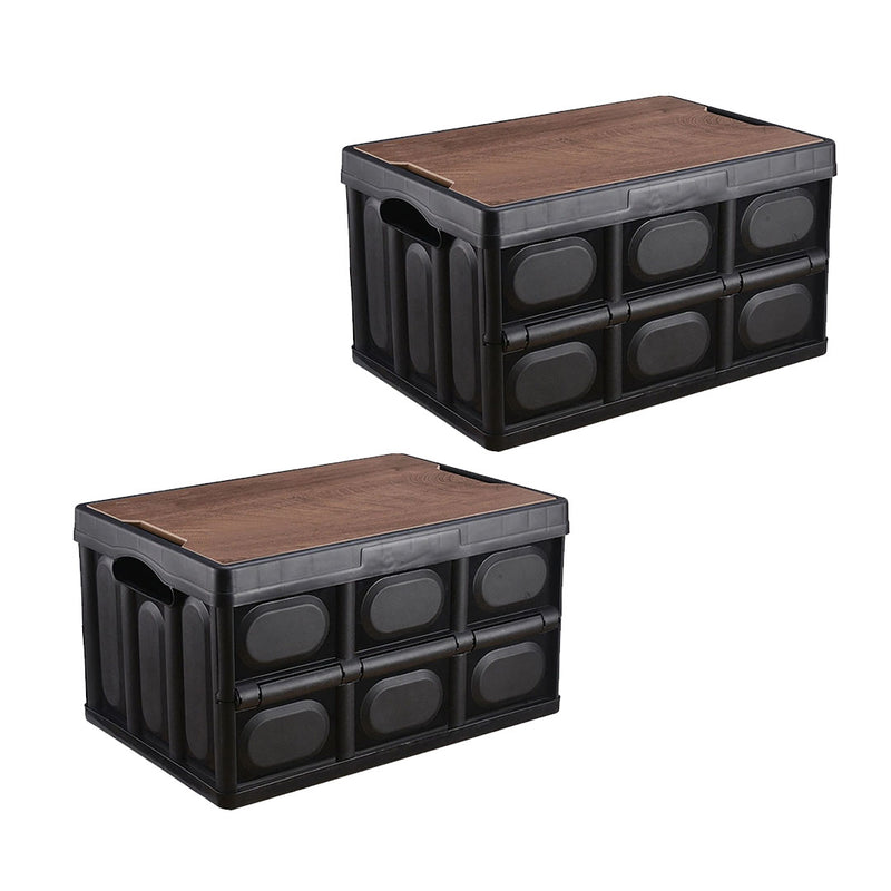 2X Foldable Plastic Storage Box 18L 34.5x22cm Stackable Black No Handle