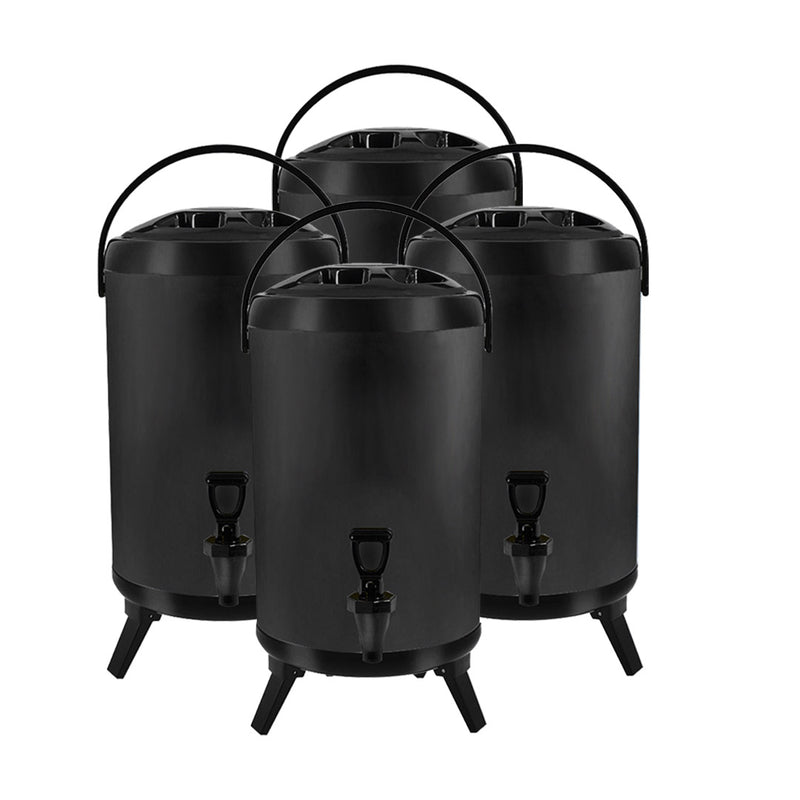 4X 14L Stainless Steel Insulated Milk Tea Dispenser Hot Cold With Faucet Black