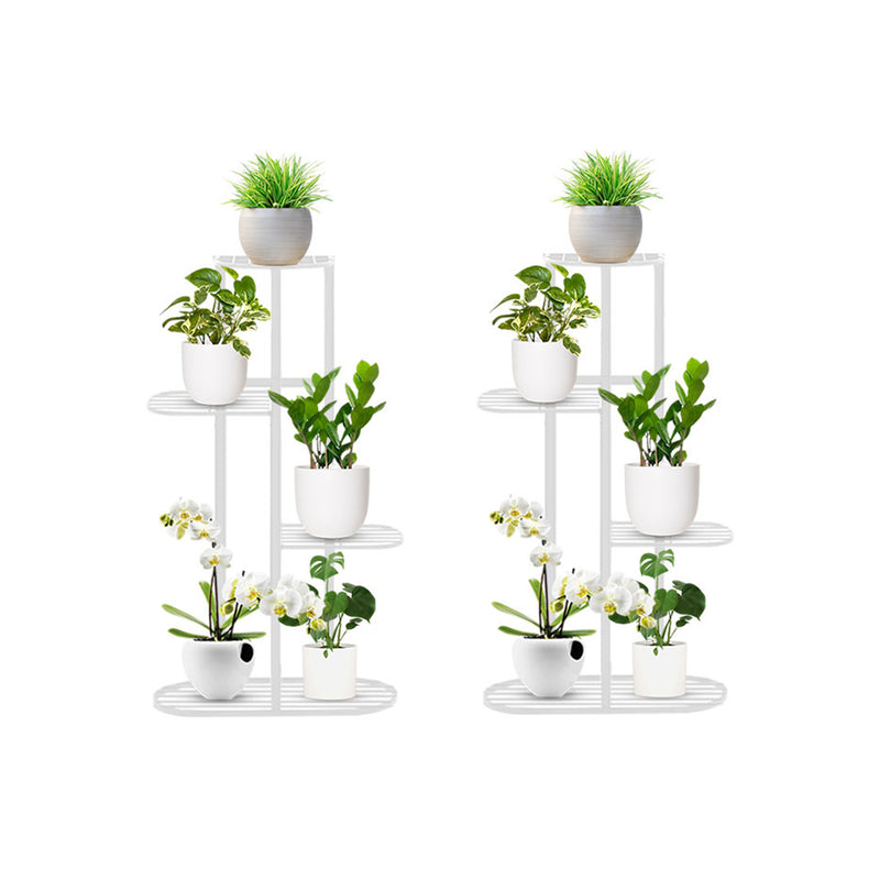 2X 4 Tier 5 Pots White Metal Plant Stand Rack Indoor Space Saving 44.5x22x82cm