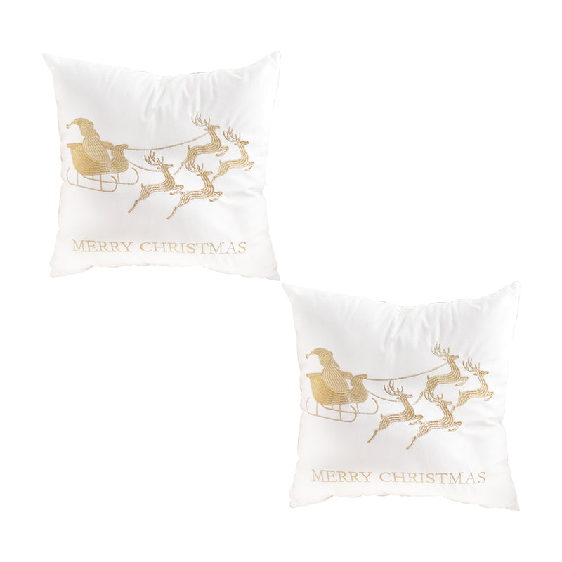 2X Throw Pillow Plush Polyester 45x45x14cm White Golden Sleigh Design