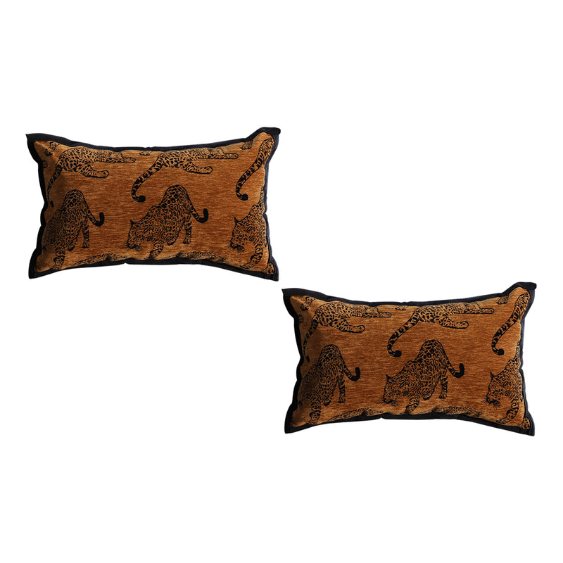 2X Dark Brown Leopard Polyester Lumbar Throw Pillow 30X50Cm Retro