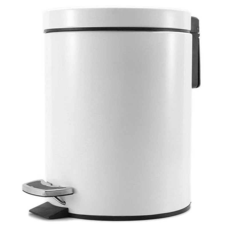 Foot Pedal Stainless Steel Trash Bin 12L White with Soft-Close Lid