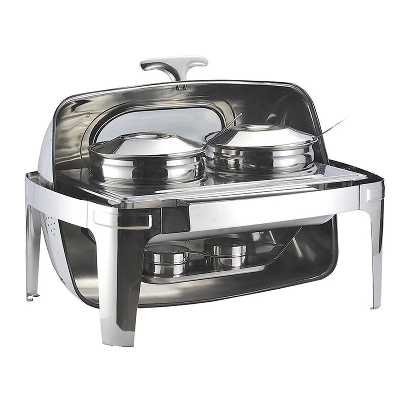 6.5L Stainless Steel Double Soup Tureen Chafing Dish Roll Top Buffet Warmer